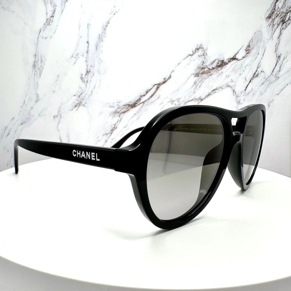 New CHANEL Sunglasses Black Polarized Lens Pilot Aviator 55mm - Picture 12 of 16